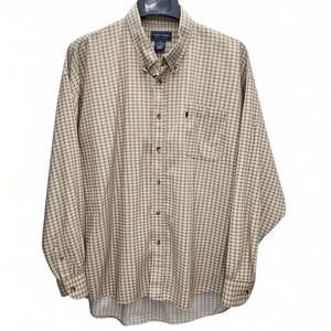 Duck Head Button Down Shirt Mens XL Tan Blue Plaid Long Sleeves Cotton Casual